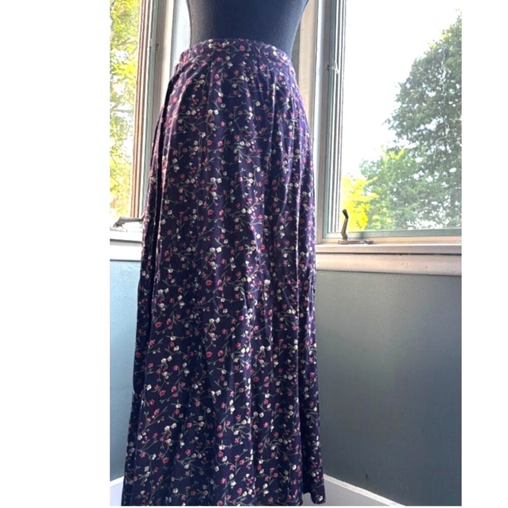 Vintage 90s Victoria Holley Navy Ditsy Floral Rayon Maxi Skirt, Size L, USA